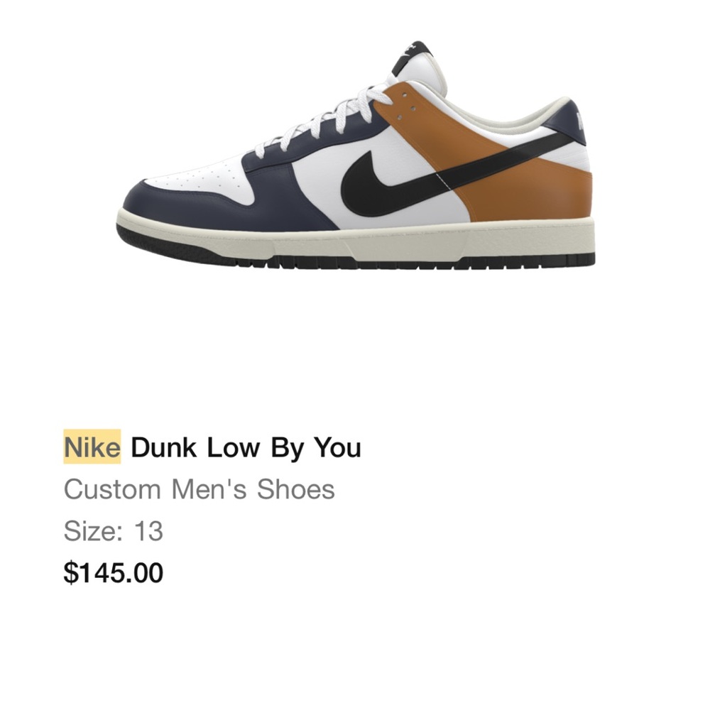 NIB Nike Dunk Low Custom - Navy, White, and Brown Size 13